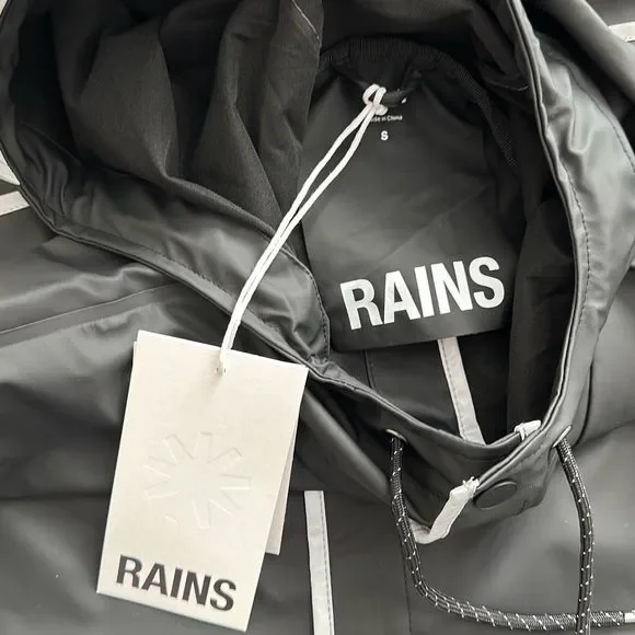 Rains Unisex Waterproof Long Reflective Jacket in Black